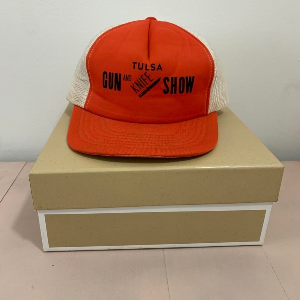 1970's Vintage classic orange and white Tulsa Gun & Knife show truckers hat